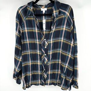 J. Jill Multicolor Plaid Button-Down Flannel Shirt